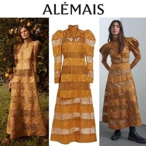 Alémais Emilia Paneled Maxi Dress in Camel sz US 0 1095$ NWT